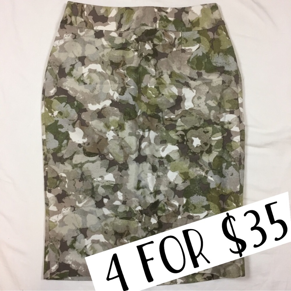 LOFT gray green cream watercolor skirt